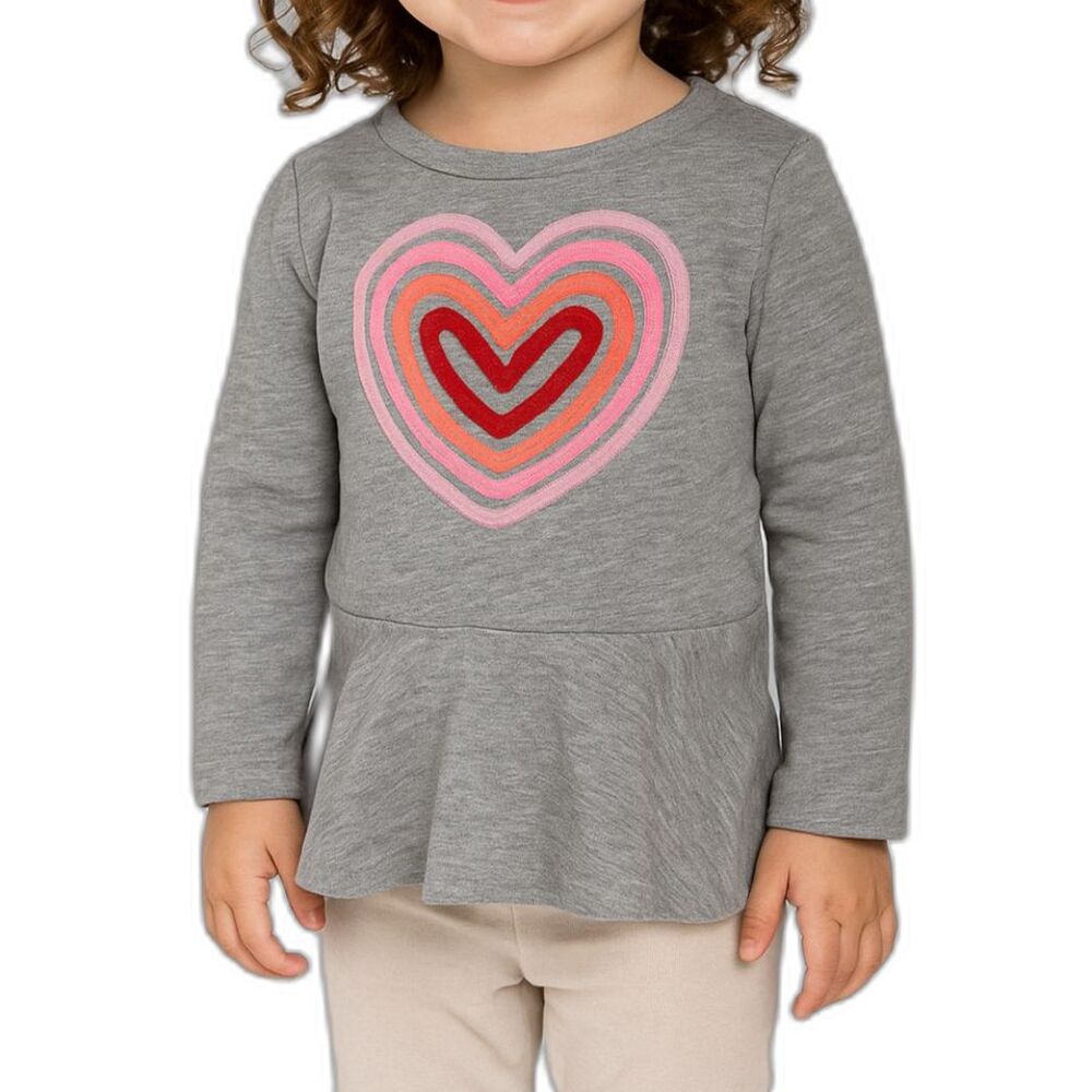 Cat & Jack Girls Peplum Heart Long Sleeve Top in Gray | Size 3T